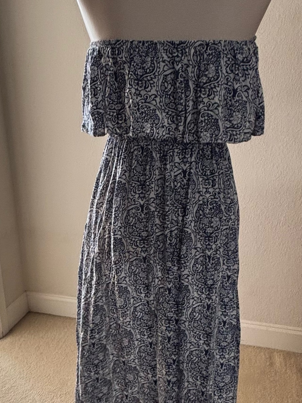 Yidarton Dress Blue & White Printed Maxi Skirt with Elastic Waist Sz XL